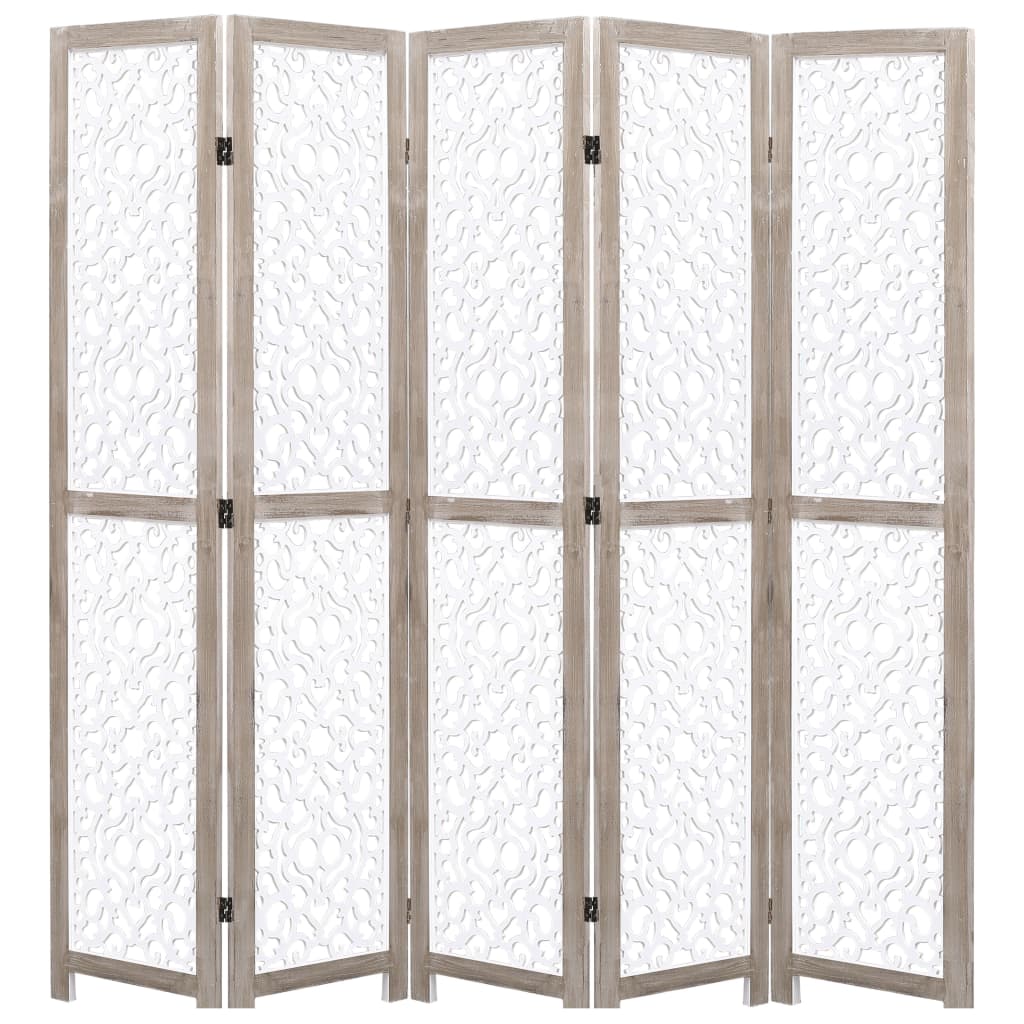 5-Panel Room Divider White 175x165 cm Solid Wood