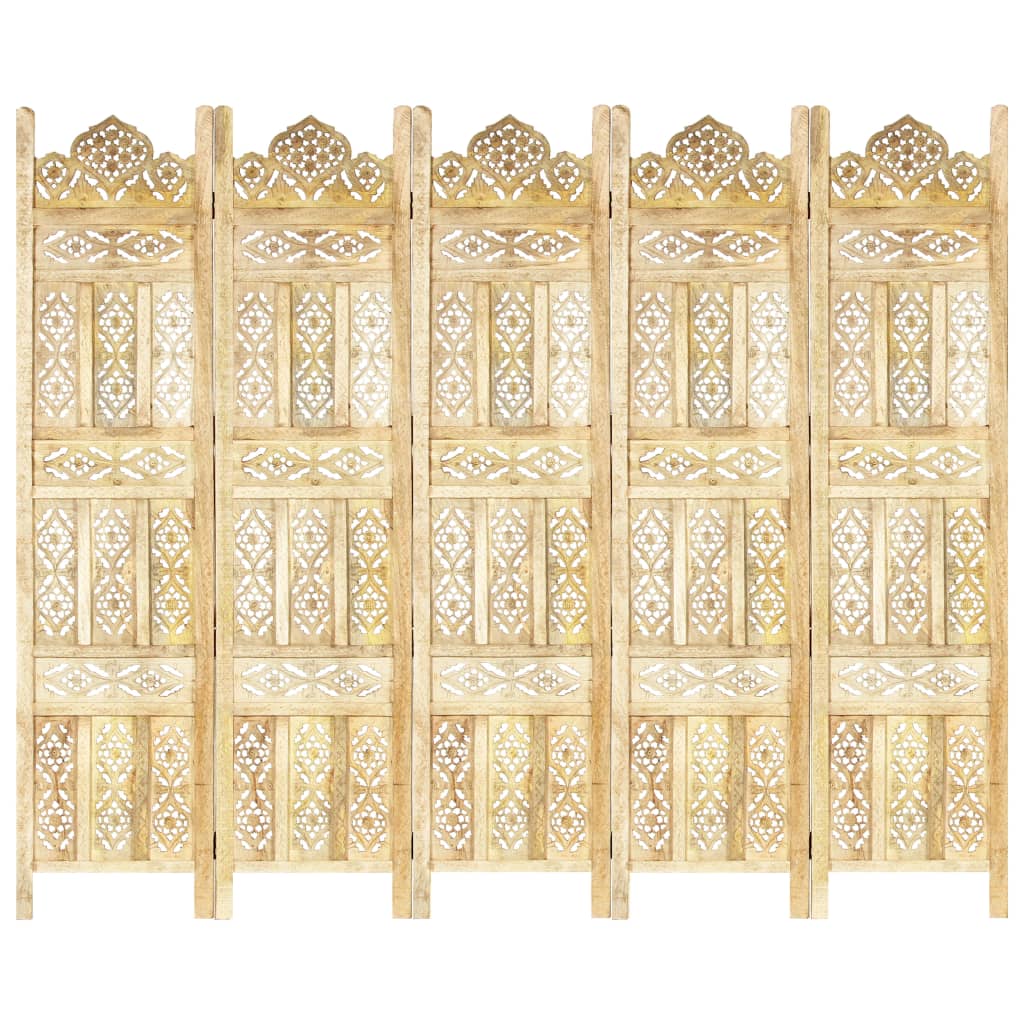 Hand carved 5-Panel Room Divider 200x165 cm Solid Mango Wood