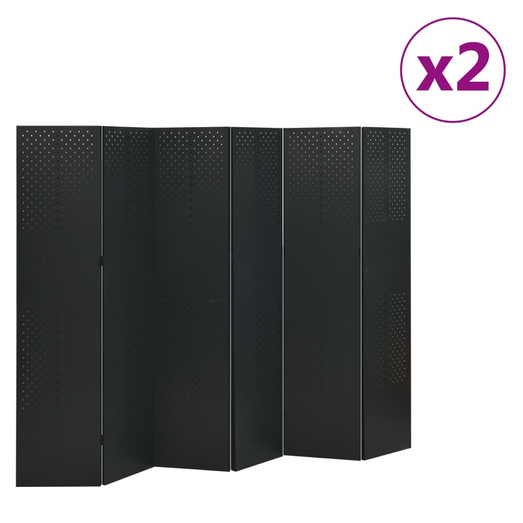 6-Panel Room Dividers 2 pcs Black 240x180 cm Steel (2x335904)