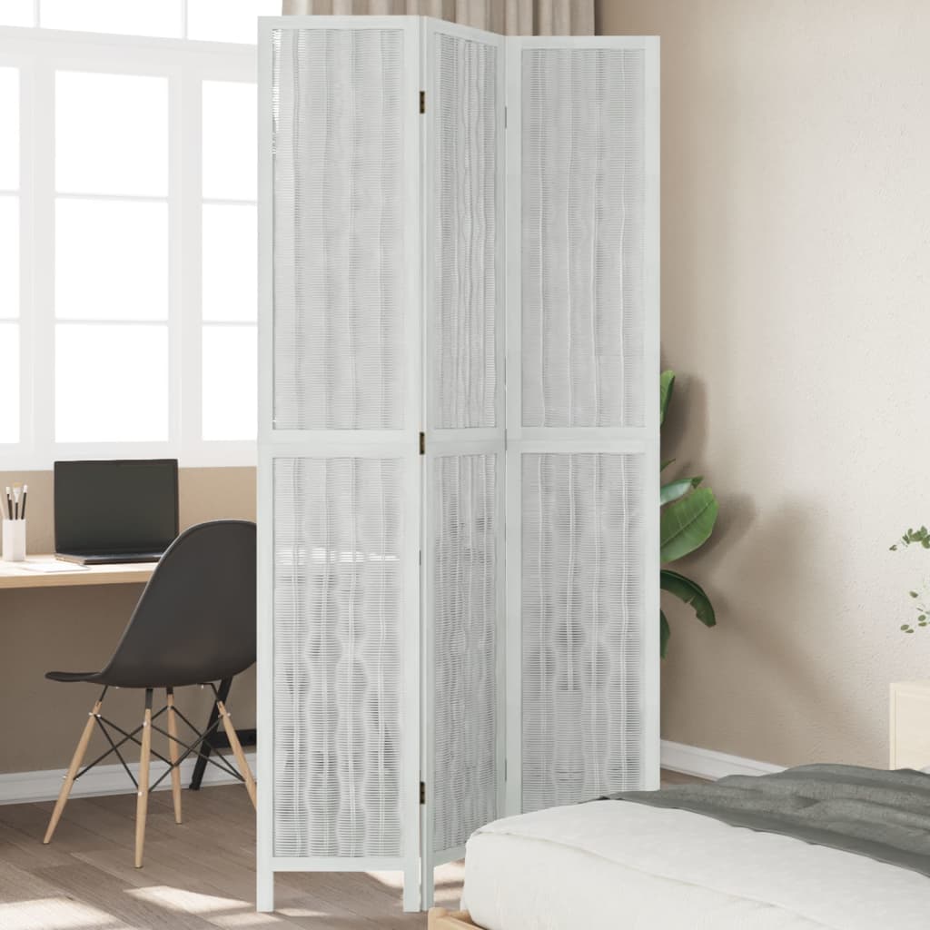 Room Divider 3 Panels White Solid Wood Paulownia