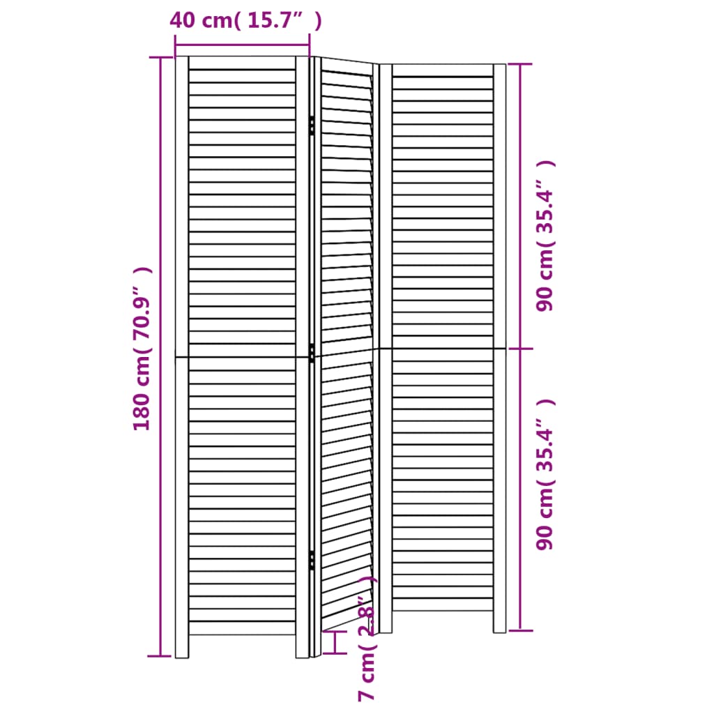Room Divider 3 Panels Black Solid Wood Paulownia