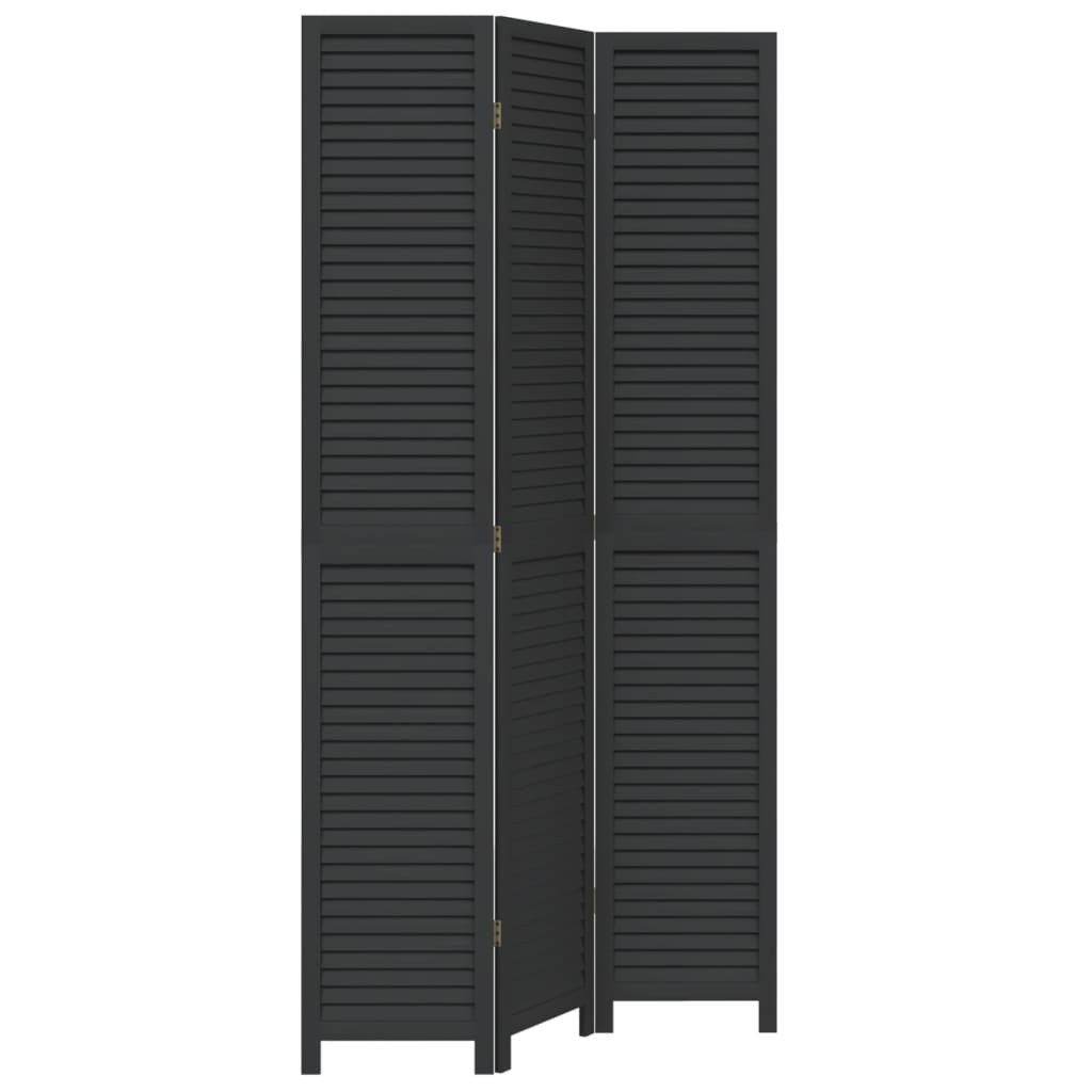 Room Divider 3 Panels Black Solid Wood Paulownia