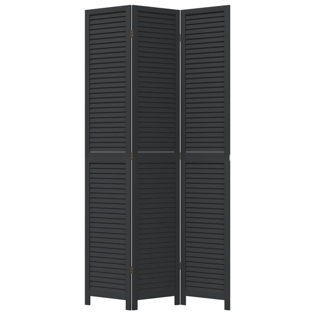 Room Divider 3 Panels Black Solid Wood Paulownia