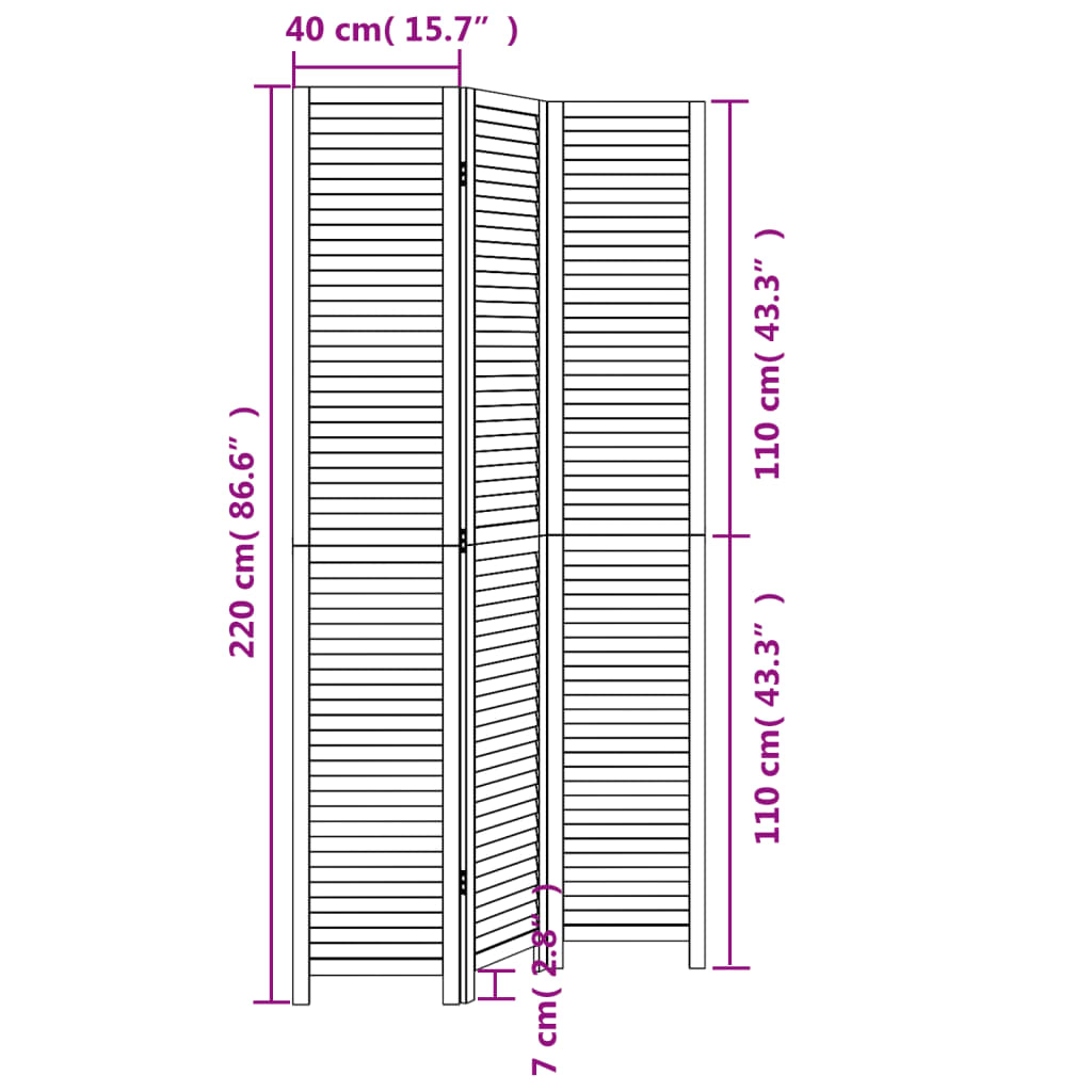 Room Divider 3 Panels Black Solid Wood Paulownia