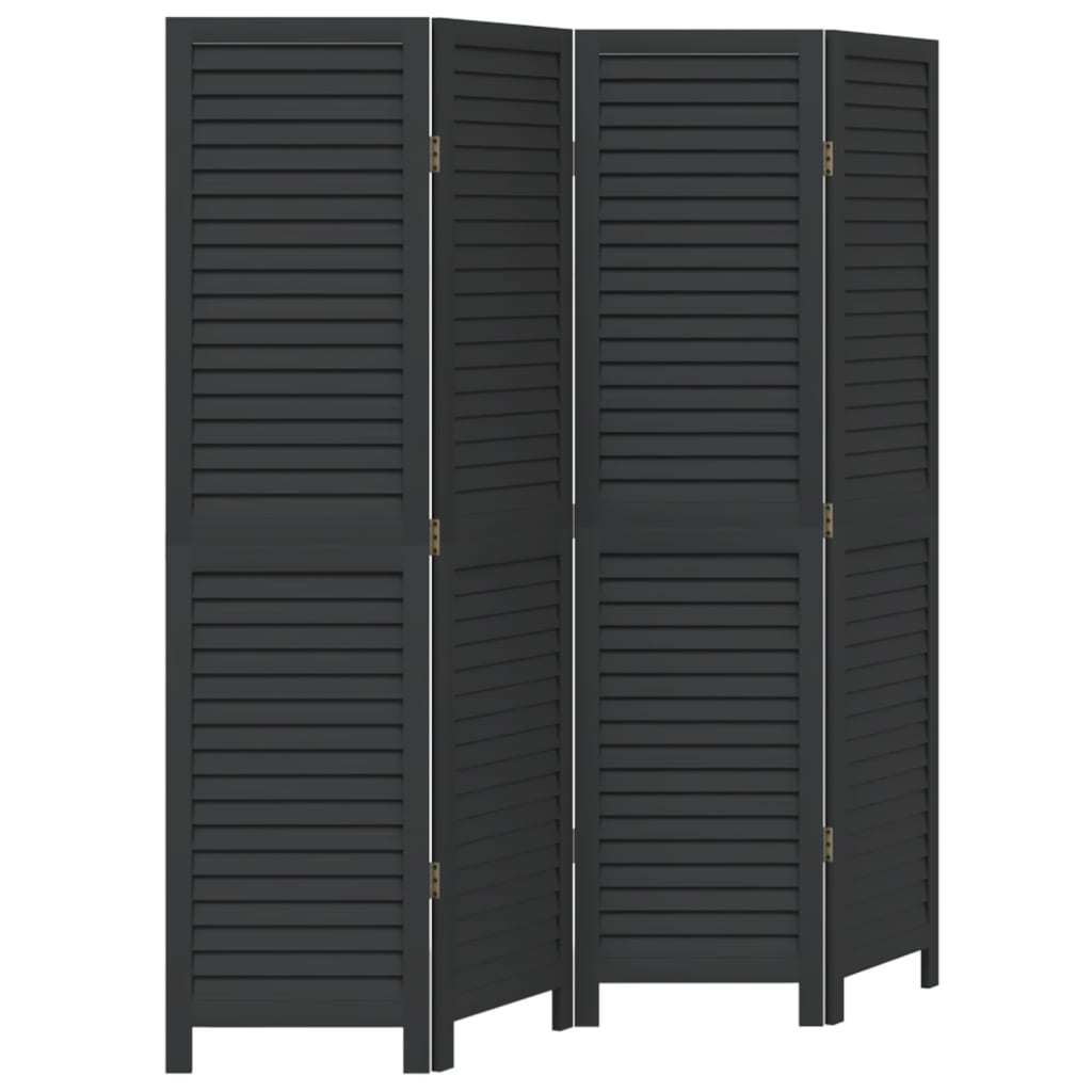 Room Divider 4 Panels Black Solid Wood Paulownia