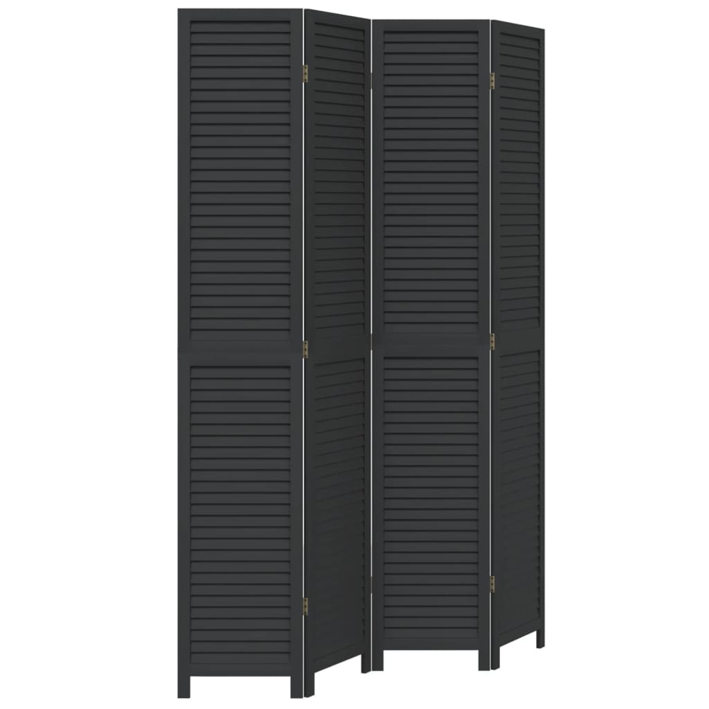 Room Divider 4 Panels Black Solid Wood Paulownia