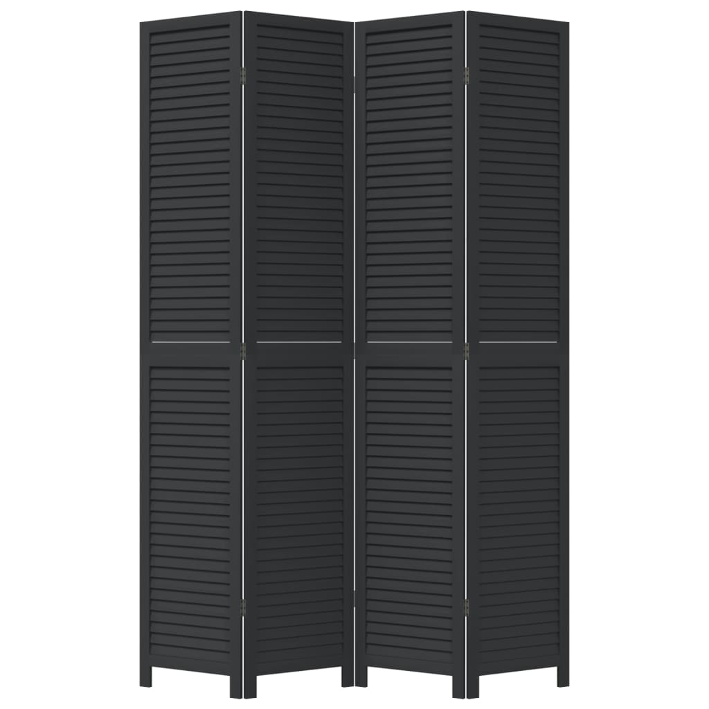 Room Divider 4 Panels Black Solid Wood Paulownia