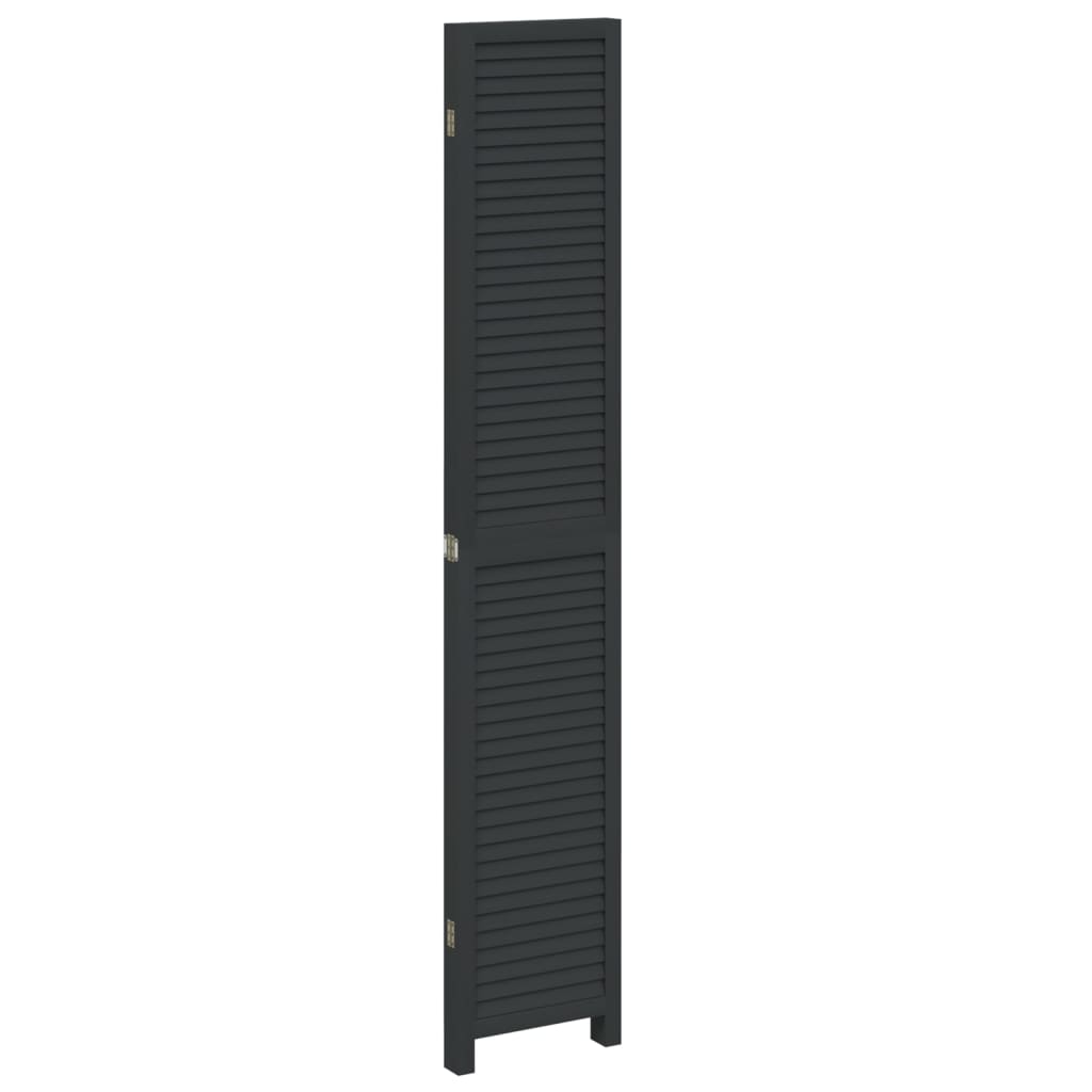 Room Divider 4 Panels Black Solid Wood Paulownia