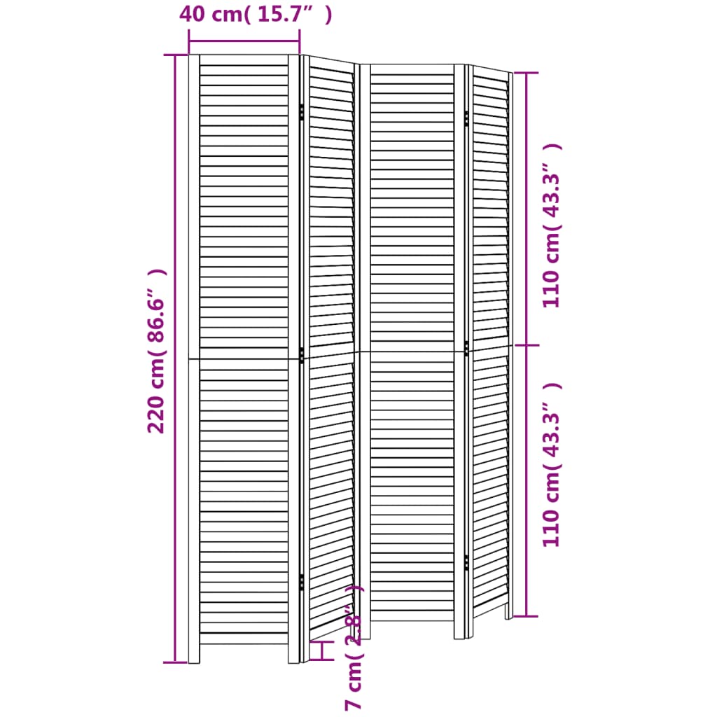 Room Divider 4 Panels Black Solid Wood Paulownia