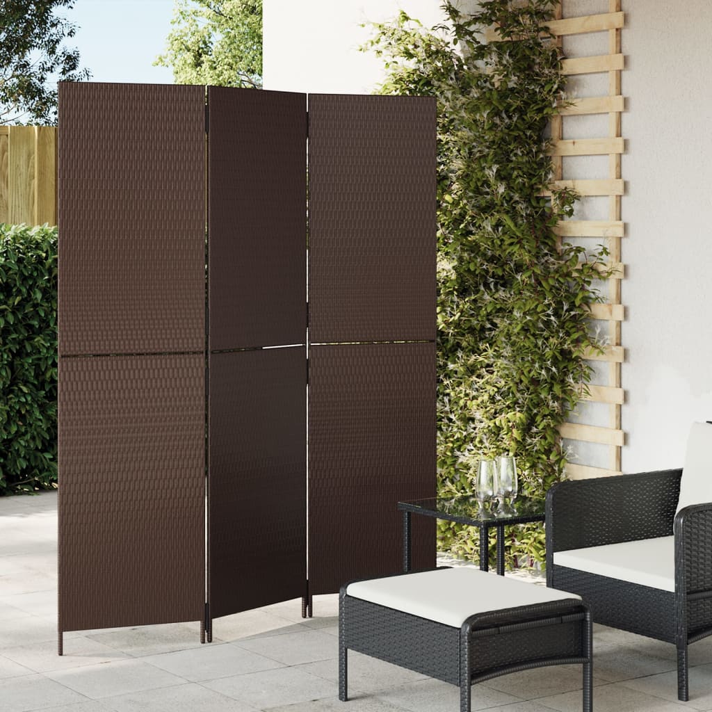 Room Divider 3 Panels Brown Poly Rattan
