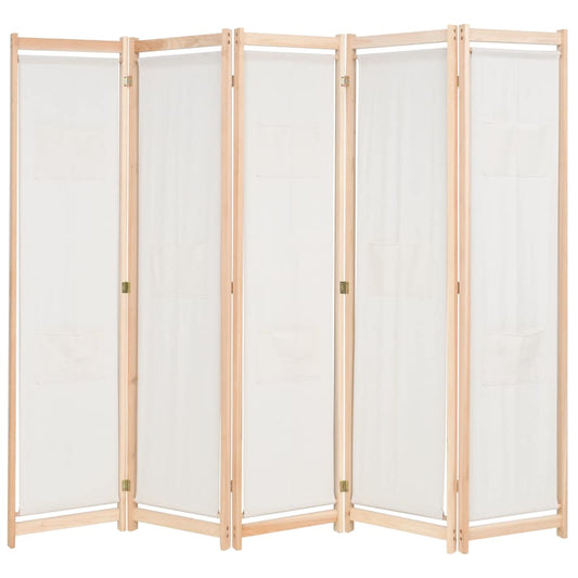 5-Panel Room Divider Cream 200x170x4 cm Fabric