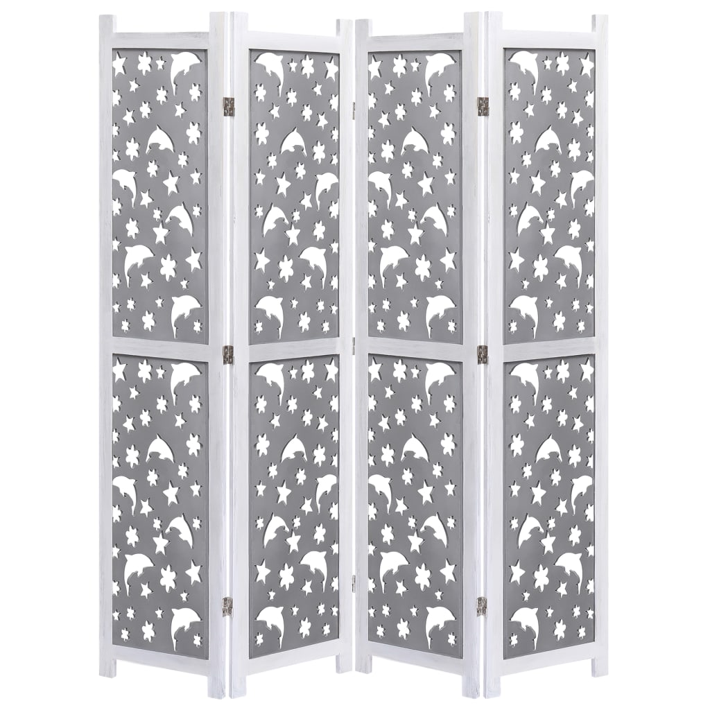 4-Panel Room Divider Grey 140x165 cm Solid Wood