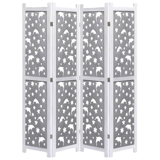 4-Panel Room Divider Grey 140x165 cm Solid Wood