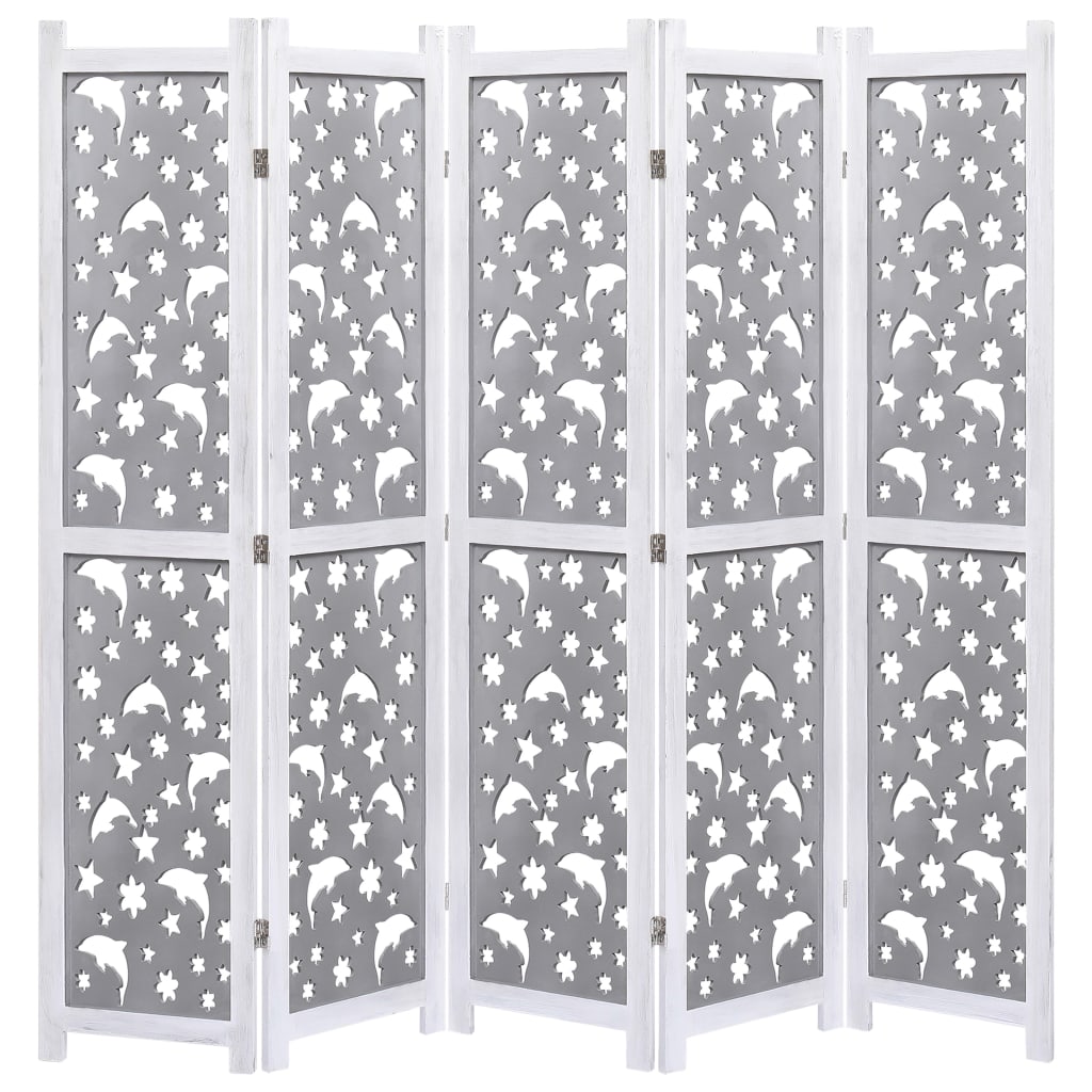 5-Panel Room Divider Grey 175x165 cm Solid Wood