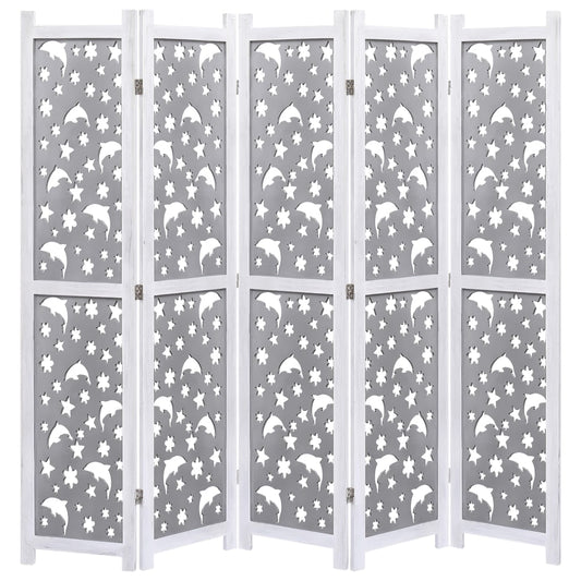 5-Panel Room Divider Grey 175x165 cm Solid Wood