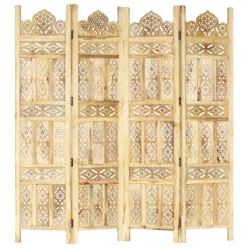 Hand carved 4-Panel Room Divider 160x165 cm Solid Mango Wood