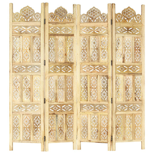 Hand carved 4-Panel Room Divider 160x165 cm Solid Mango Wood