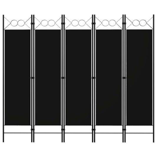 5-Panel Room Divider Black 200x180 cm