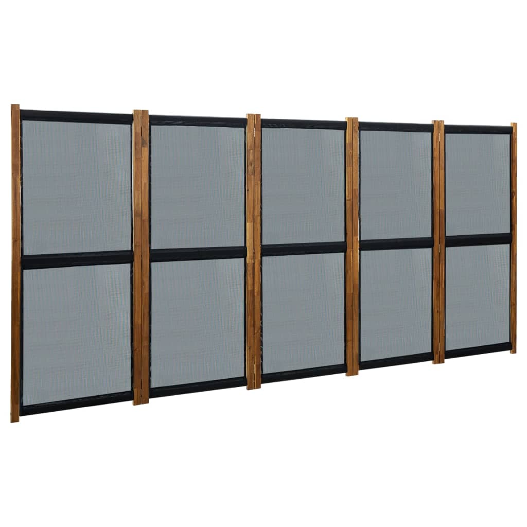 5-Panel Room Divider Black 350x170 cm