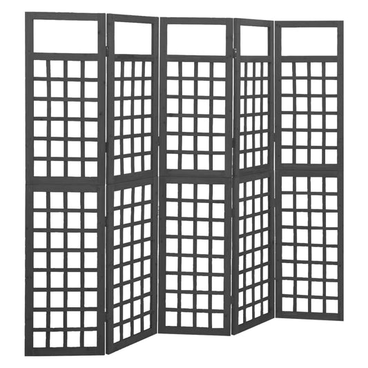 5-Panel Room Divider/Trellis Solid Fir Wood Black 201,5x180 cm