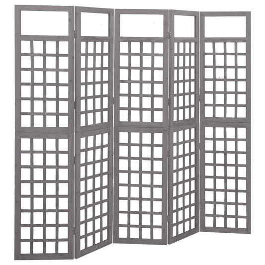 5-Panel Room Divider/Trellis Solid Fir Wood Grey 201,5x180 cm
