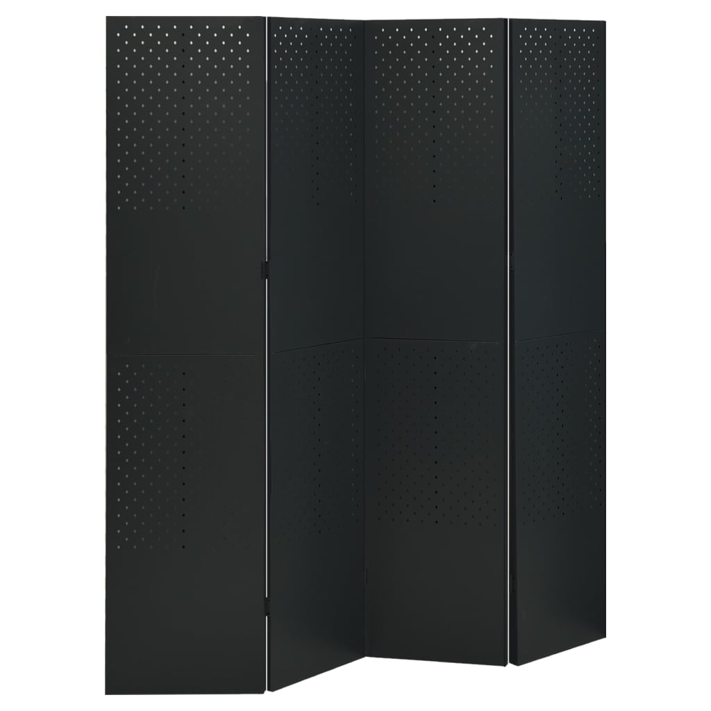 4-Panel Room Divider Black 160x180 cm Steel