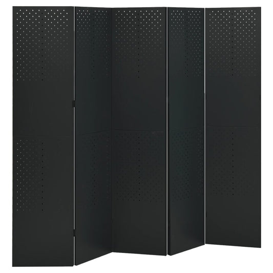 5-Panel Room Divider Black 200x180 cm Steel