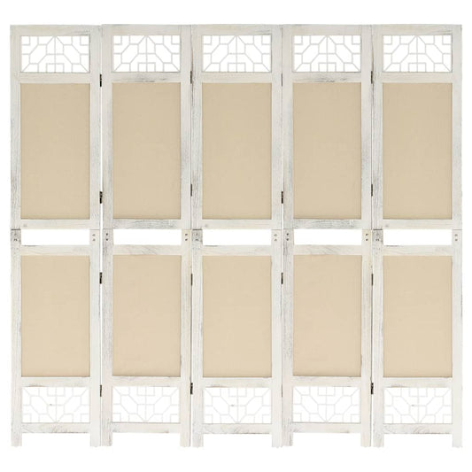 5-Panel Room Divider Cream 175x165 cm Fabric