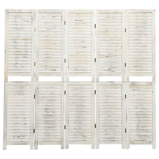 5-Panel Room Divider Antique White 178,5x166 cm Solid Wood