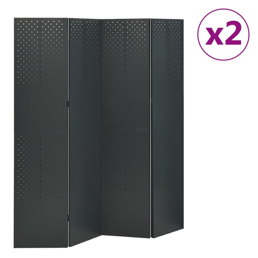 4-Panel Room Dividers 2 pcs Anthracite 160x180 cm Steel (2x335900)