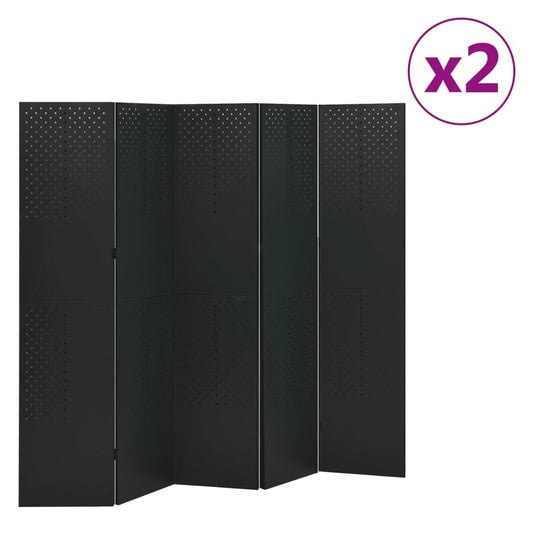 5-Panel Room Dividers 2 pcs Black 200x180 cm Steel (2x335901)