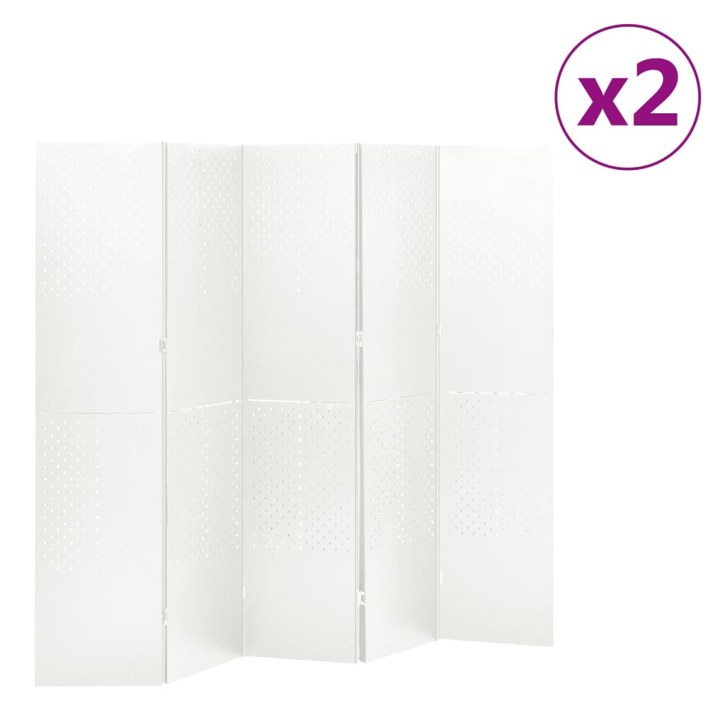 5-Panel Room Dividers 2 pcs White 200x180 cm Steel (2x335902)
