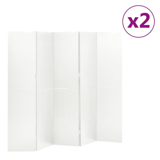 5-Panel Room Dividers 2 pcs White 200x180 cm Steel (2x335902)