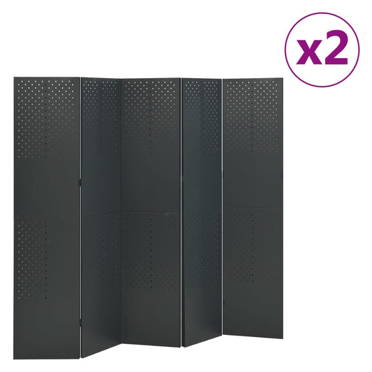 5-Panel Room Dividers 2 pcs Anthracite 200x180 cm Steel (2x335903)
