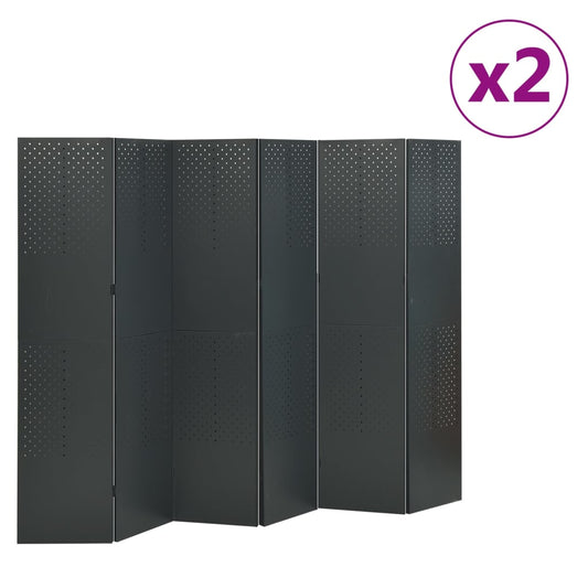 6-Panel Room Dividers 2 pcs Anthracite 240x180 cm Steel (2x335906)
