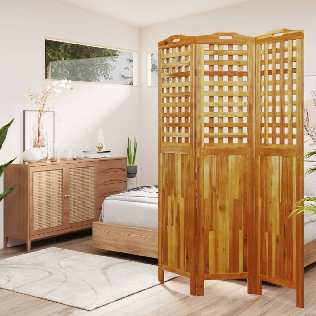 3-Panel Room Divider 121,5x2x180 cm Solid Wood Acacia