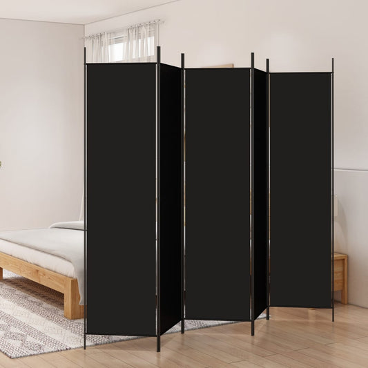 5-Panel Room Divider Black 250x200 cm Fabric