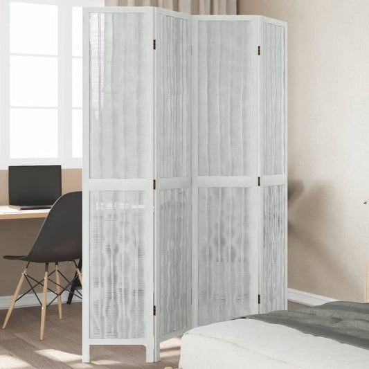 Room Divider 4 Panels White Solid Wood Paulownia