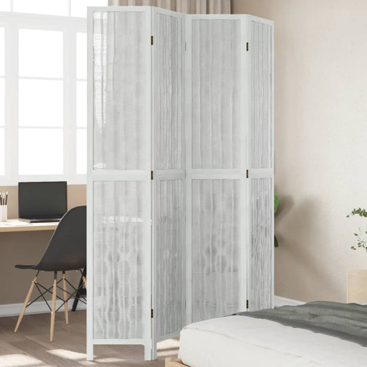 Room Divider 4 Panels White Solid Wood Paulownia