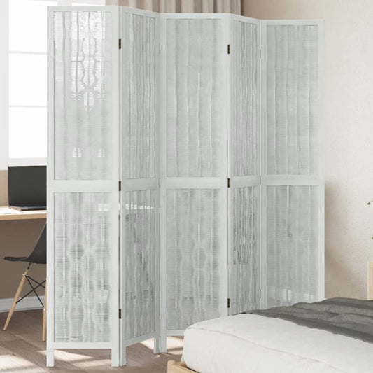 Room Divider 5 Panels White Solid Wood Paulownia