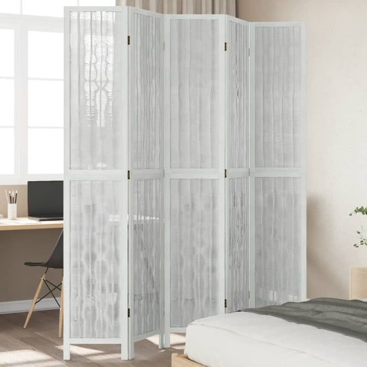 Room Divider 5 Panels White Solid Wood Paulownia