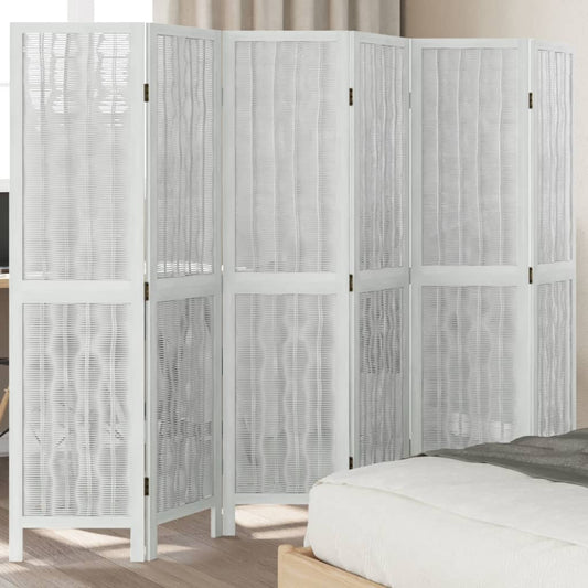 Room Divider 6 Panels White Solid Wood Paulownia