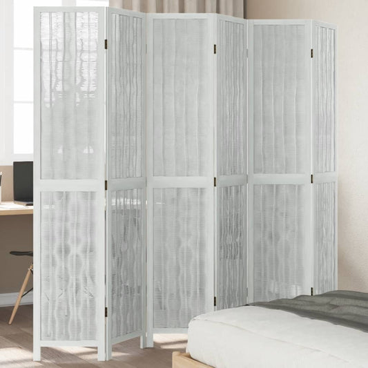 Room Divider 6 Panels White Solid Wood Paulownia