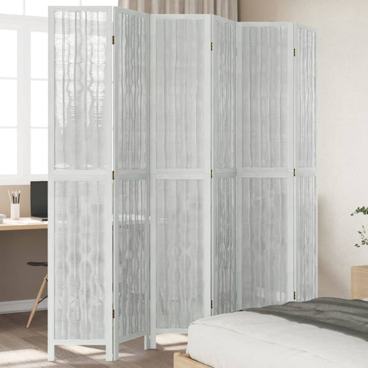 Room Divider 6 Panels White Solid Wood Paulownia