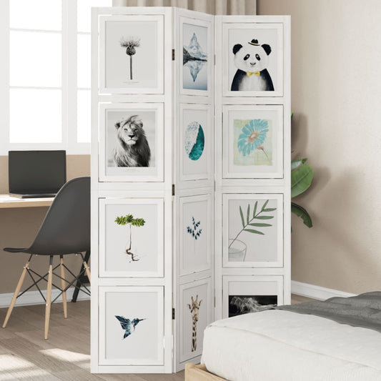Room Divider 3 Panels White Solid Wood Paulownia