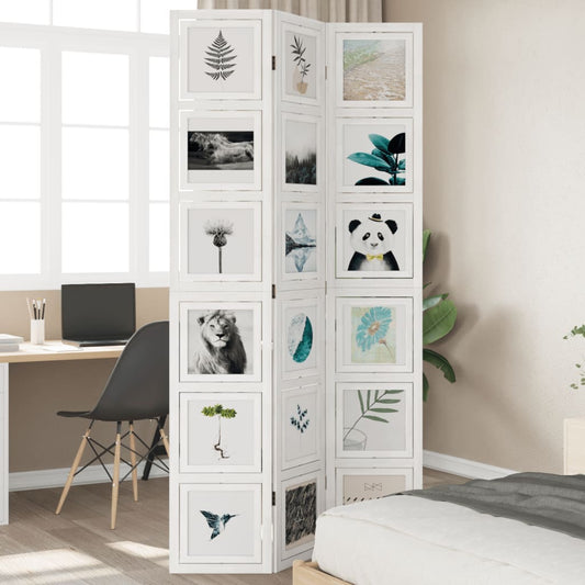 Room Divider 3 Panels White Solid Wood Paulownia