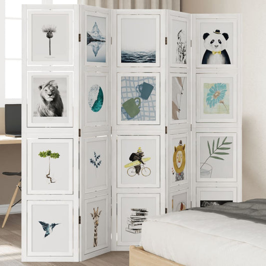 Room Divider 5 Panels White Solid Wood Paulownia