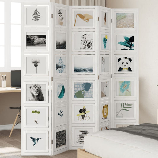 Room Divider 5 Panels White Solid Wood Paulownia