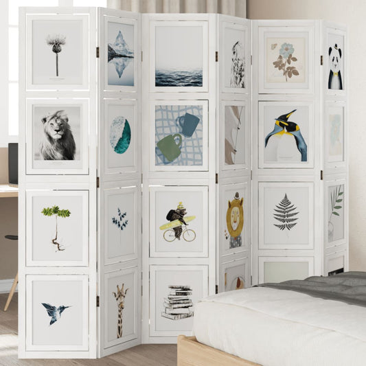 Room Divider 6 Panels White Solid Wood Paulownia