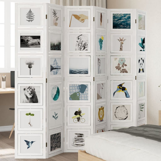 Room Divider 6 Panels White Solid Wood Paulownia